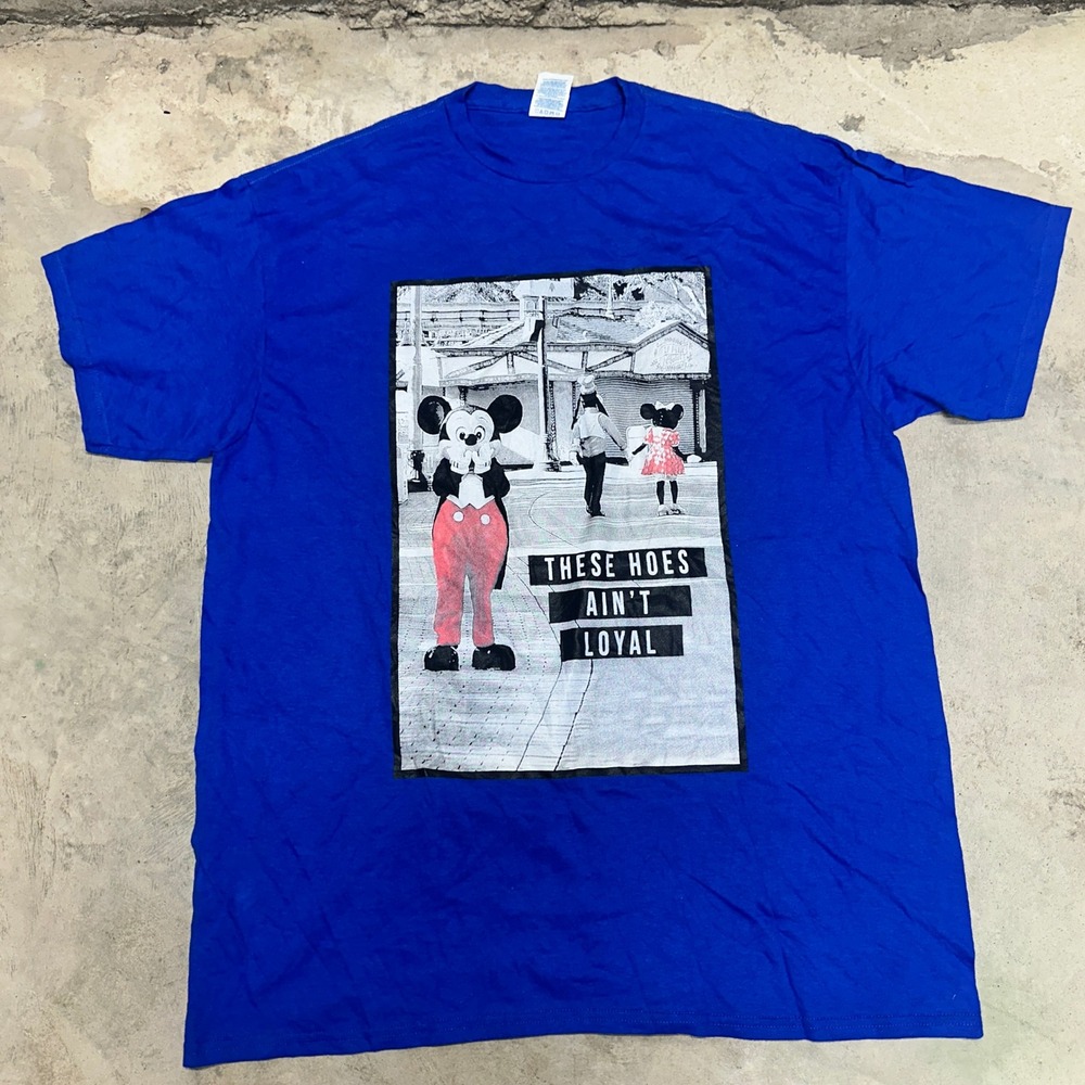 Royal Blue Mickey Mouse Graphic T Shirt Mens‎ XL "These Hoes Ain't Loyal"